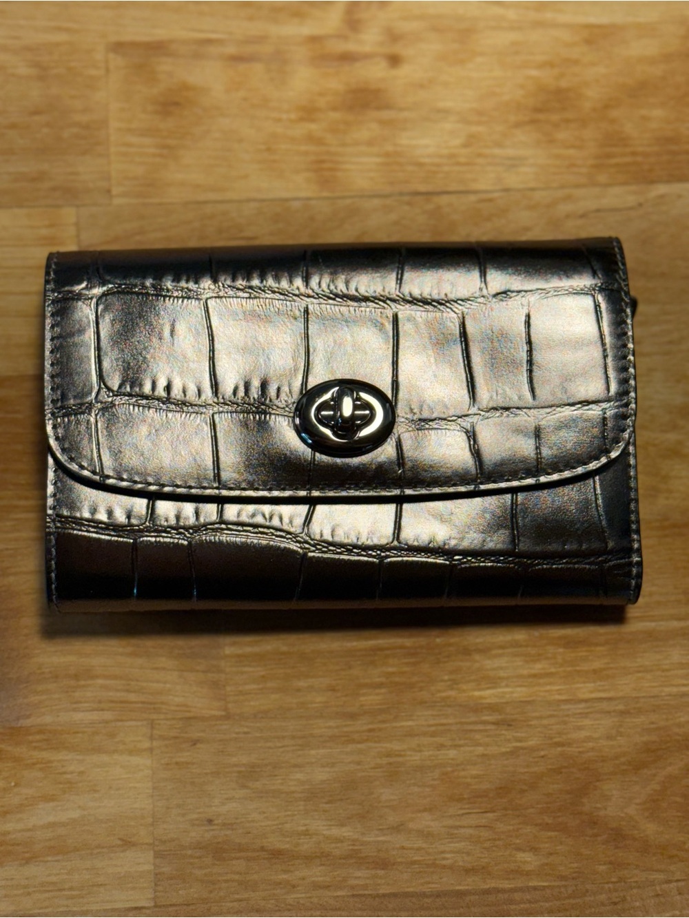 Coach Black Croc-Embossed Turn-Lock Wallet - Picture 1 of 8